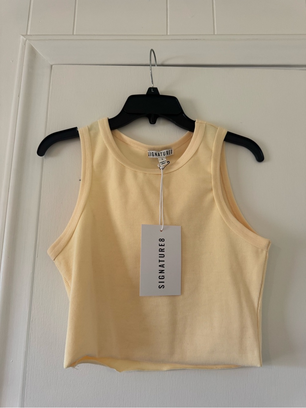 SIGNATURE8 Pale Yellow Ribbed Cropped Tank